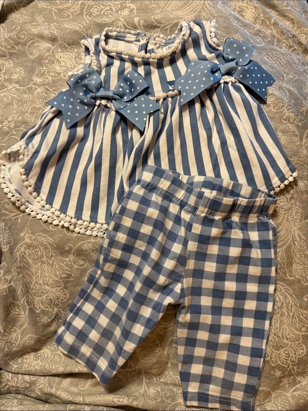 Rare Editions Blue and White Striped Baby Set with Bow Detail